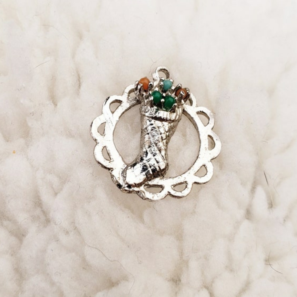Vintage Christmas Stocking Sterling Silver Pendant